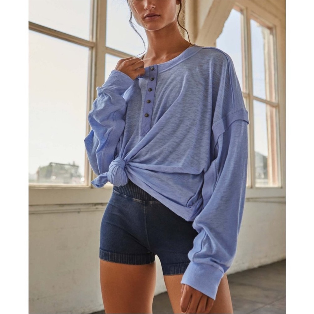 FREE PEOPLE FP MOVEMENT One Up Long Sleeve Top In Blue Egret Size M